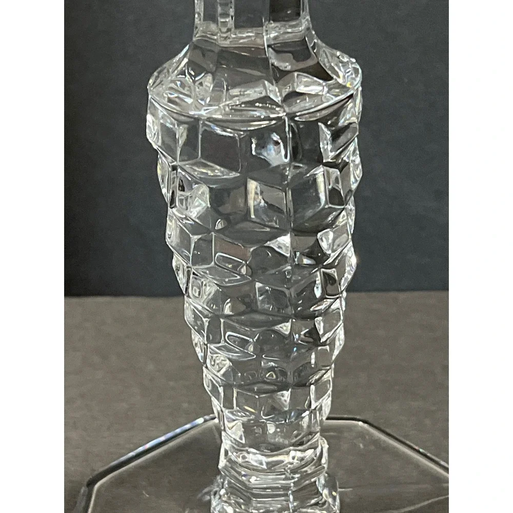 Vntg Crystal Glass Candlestick Holders Set of 2 Hexagon Base Diamond Cut 6.25